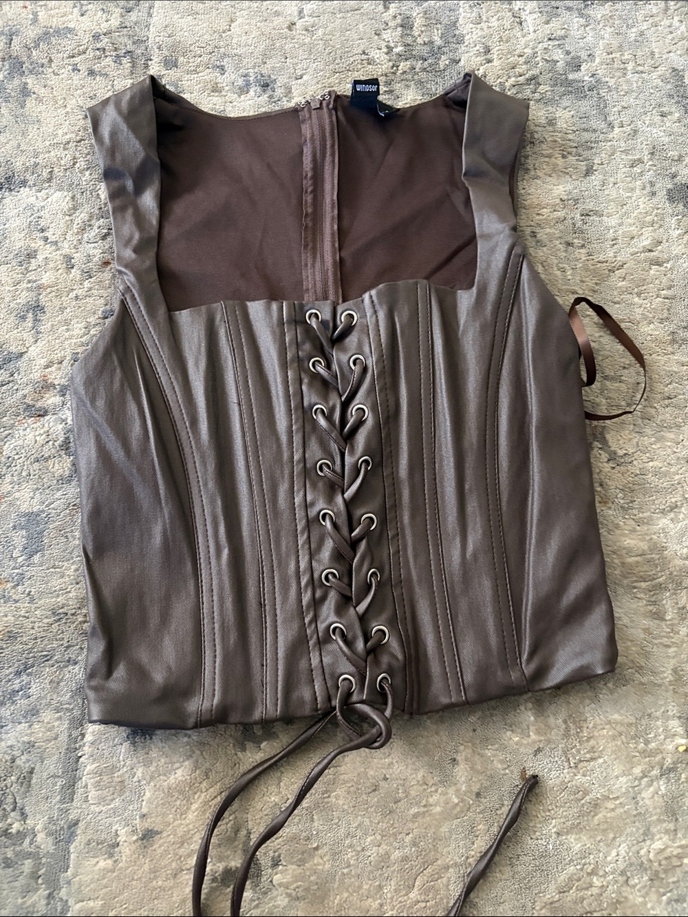 Windsor Brown Faux-Leather Lace-Up Corset Camisole